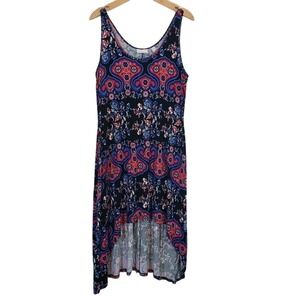 New York & Co.rWomens L Tank‎ Dress Black Red Blue Floral Print High Low